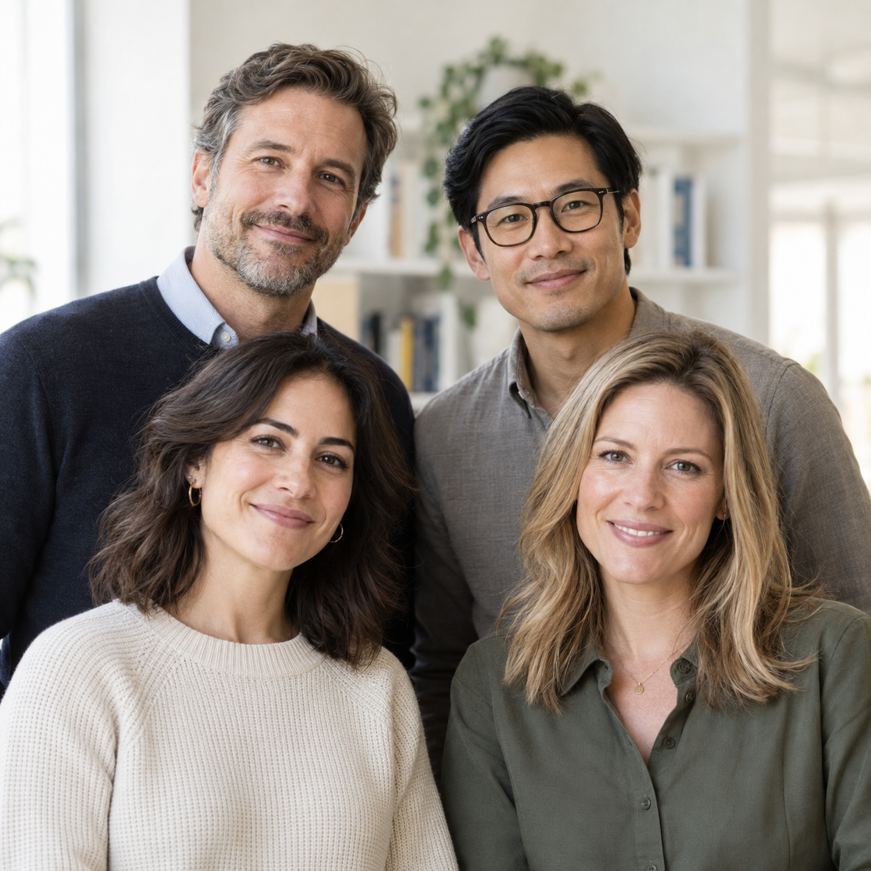 Illustrative group portrait of four editorial professionals
